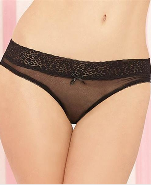 Ohyeah Open Crotch Back Bow Hollow Out Plus Size Lace Waist Mesh See Through Panties