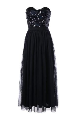 Strapless Sequins Tulle Prom Dress - Black L